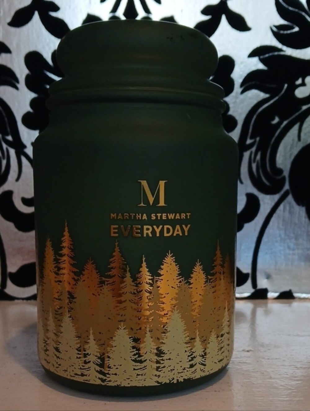 Martha Stewart Green Jar with Gold Forest Accent